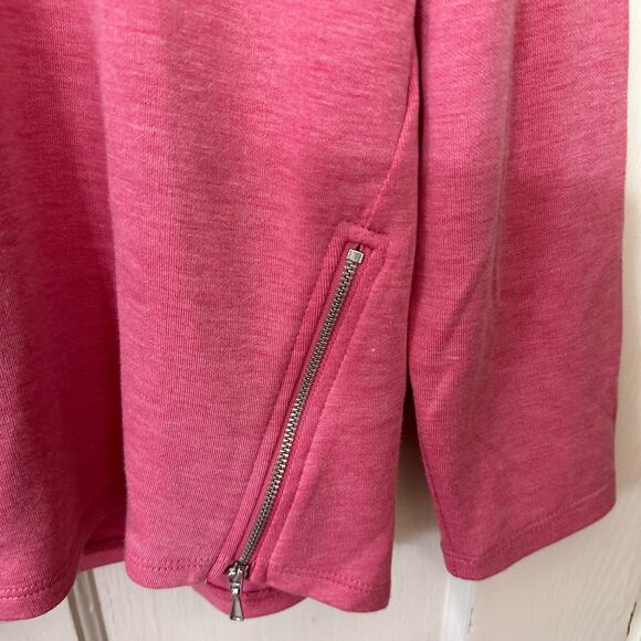 Susan Graver Weekend Pink Heathered Brushed Knit Top Size M Side Hem Zippers - Picture 6 of 9